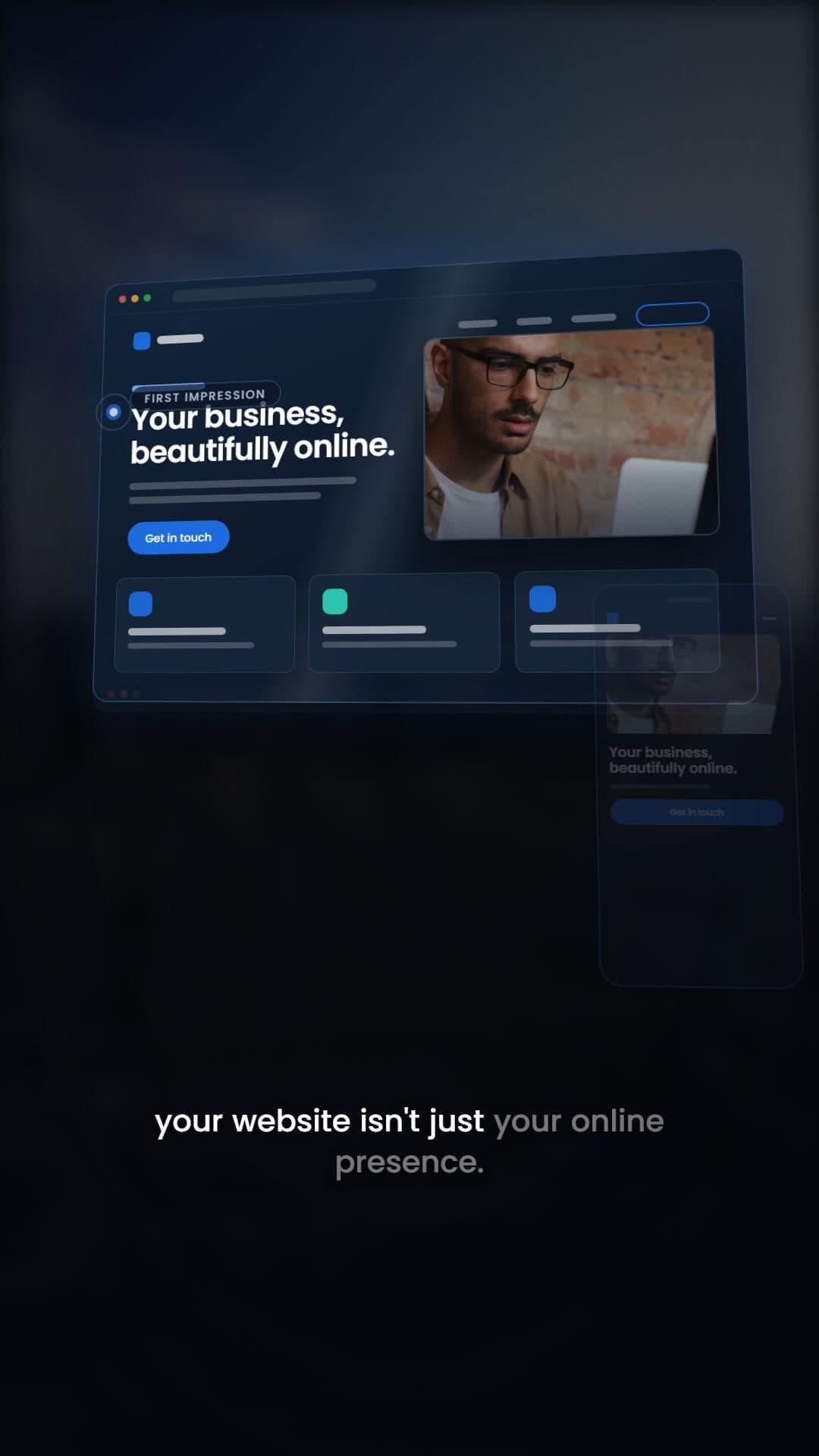 A floating website mock-up titled Your business, beautifully online
