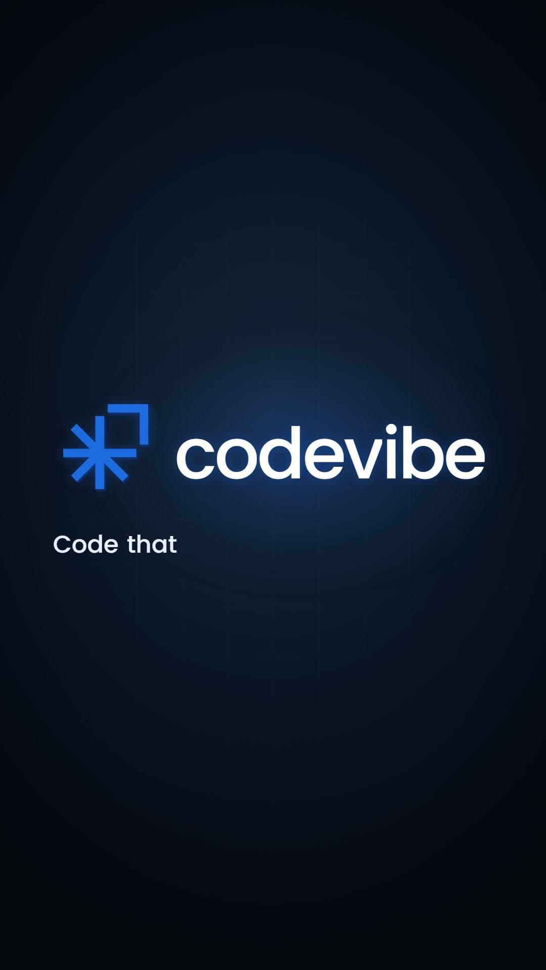 The Codevibe logo resolving as the closing line begins