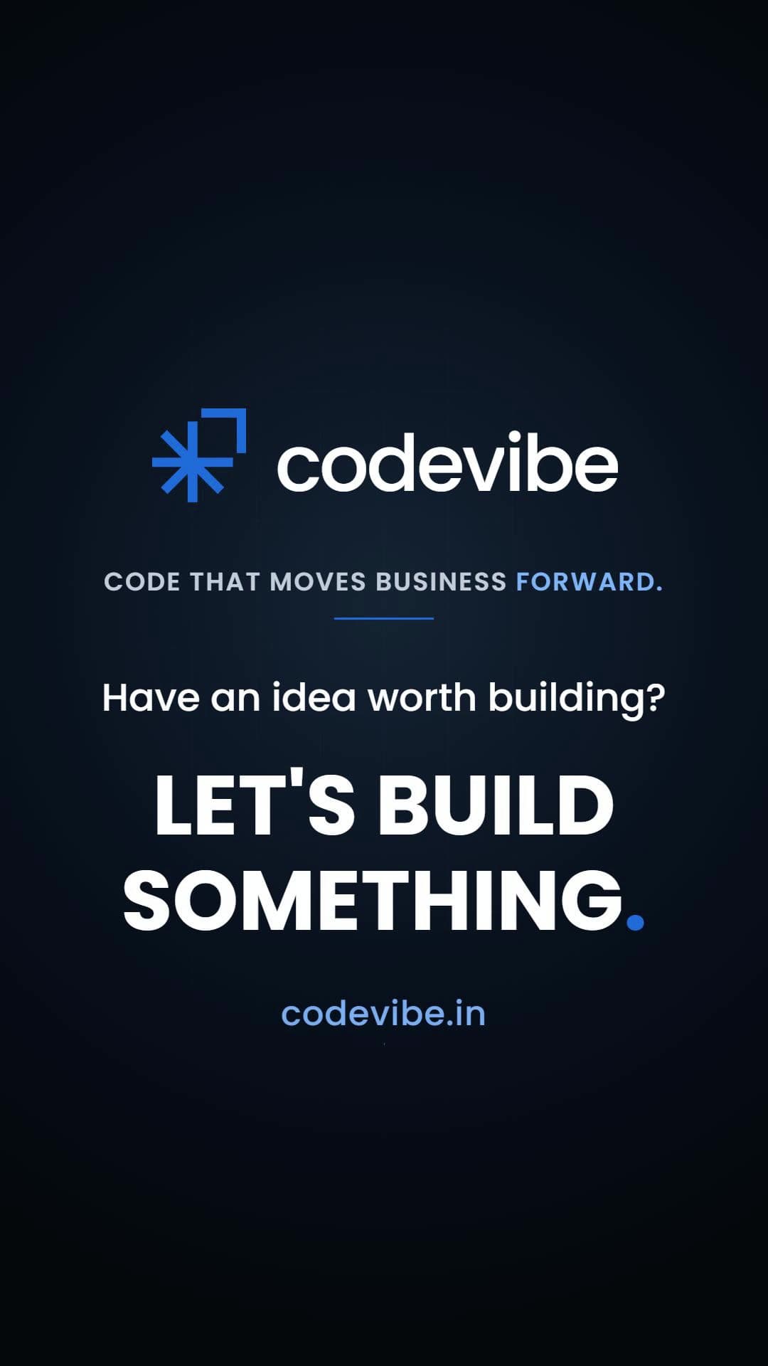 The Codevibe logo above the call to action LET'S BUILD SOMETHING