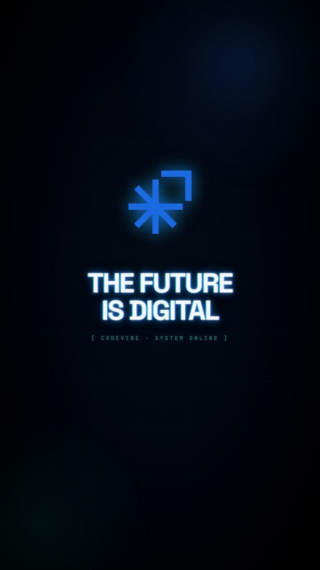 The Codevibe mark glowing blue above THE FUTURE IS DIGITAL