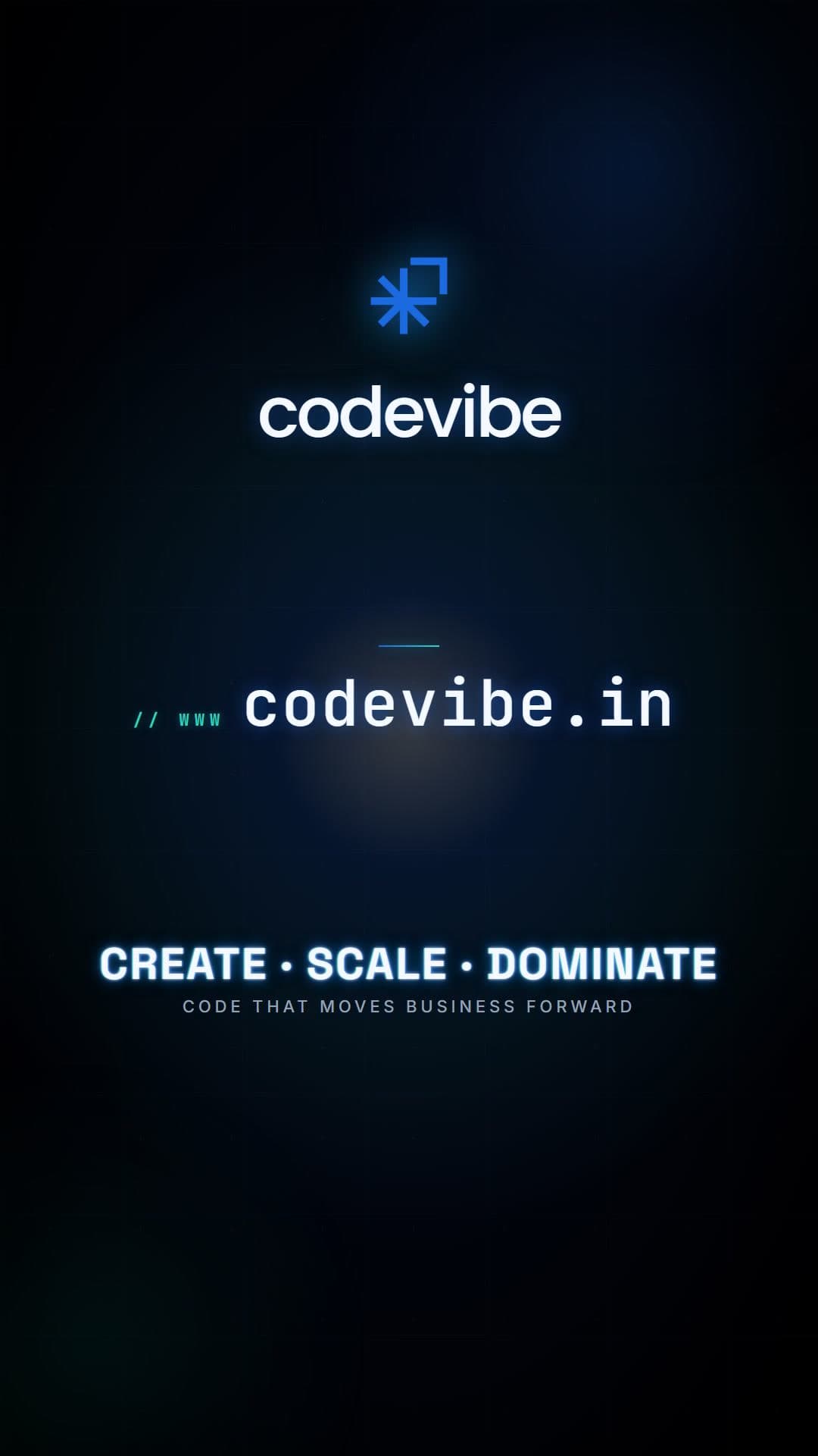 The Codevibe logo with codevibe.in and CREATE, SCALE, DOMINATE