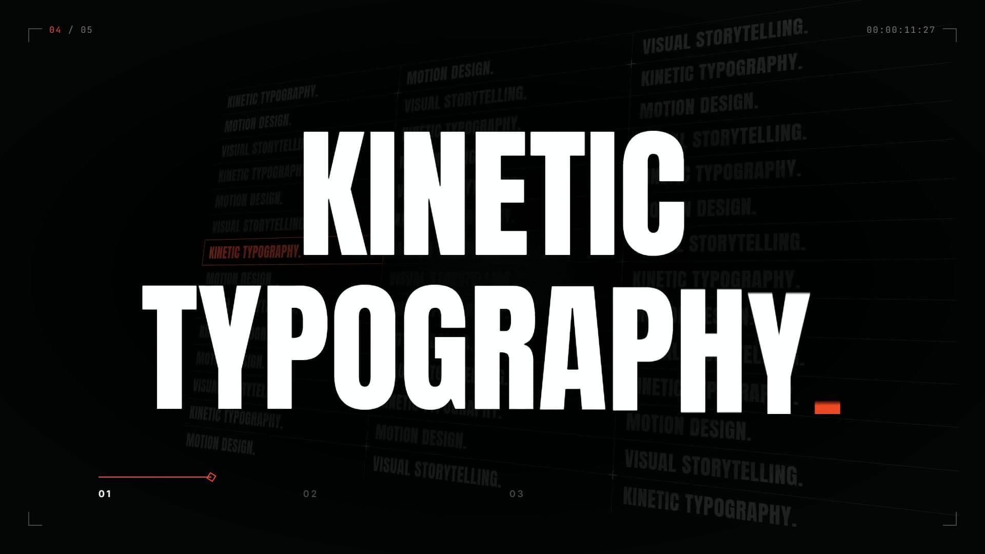 KINETIC TYPOGRAPHY set large over a field of repeating smaller words